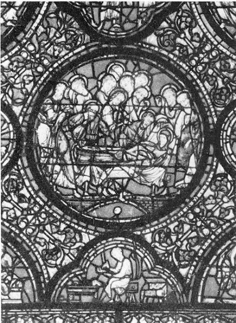 Шартр. Собор. Витражи: нижняя часть окна южного фасада (Успение), начало XIII в.