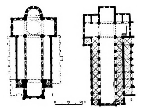 Рибе. Собор, до 1134 г. — до 1162 г. (1); Сорё. Монастырская церковь, 70-е годы XII в. (2)